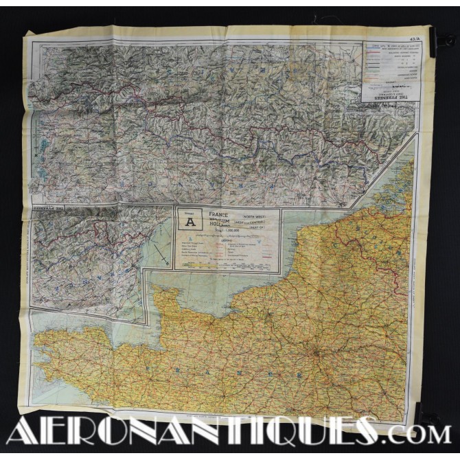 US Pilot Escape Silk Chart A/B France Germany WWII